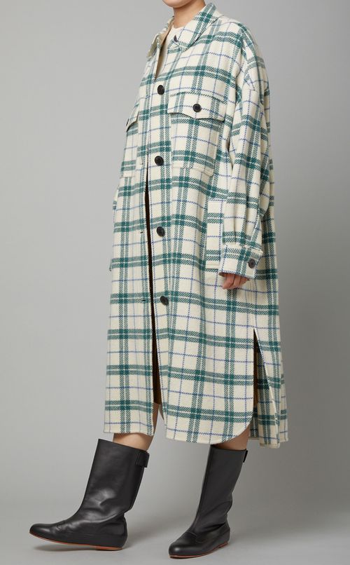 ウールチェックロングシャツコート