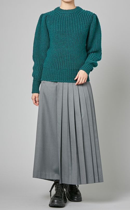 ウールクルーネックパフスリーブニット
