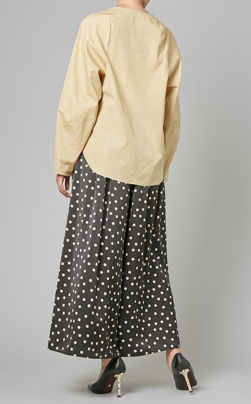 コットンキーネックプルオーバーブラウス