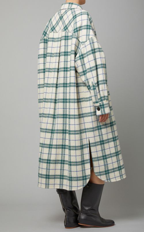 ウールチェックロングシャツコート