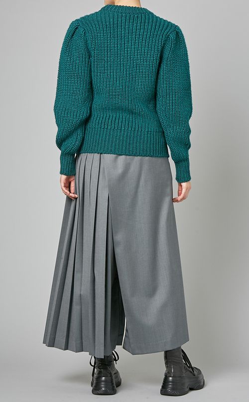 ウールクルーネックパフスリーブニット