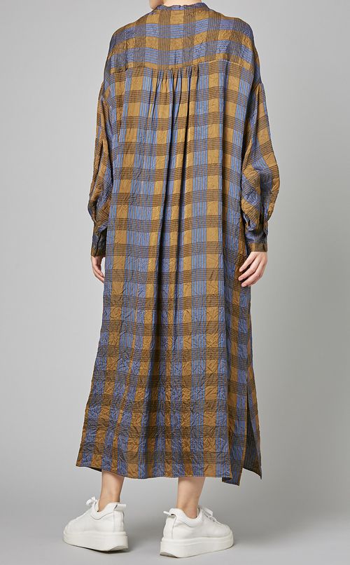 ワッシャーチェックロングワンピース