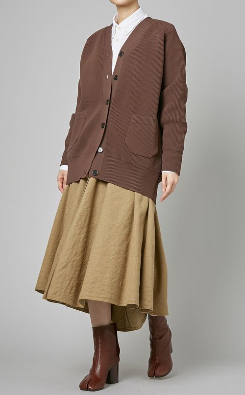 Vネックニットミドルカーディガン