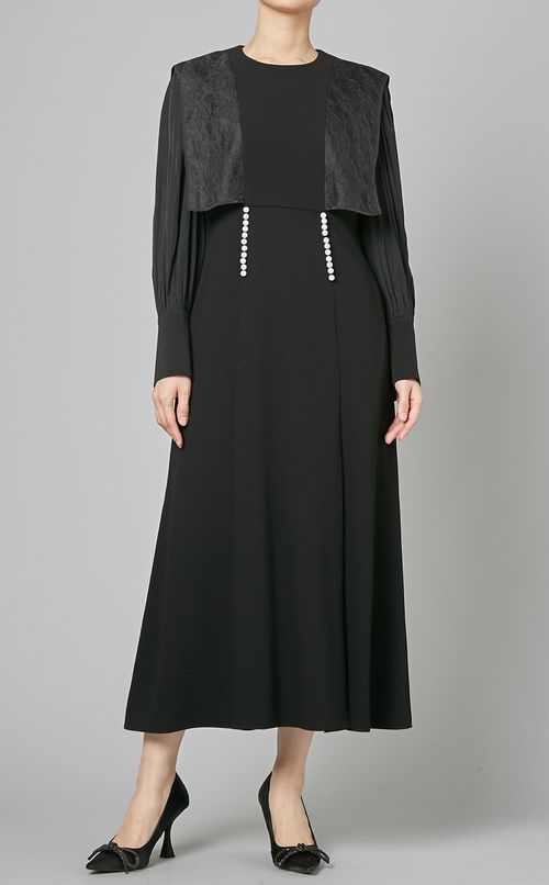 パール付ボックスカラーワンピース