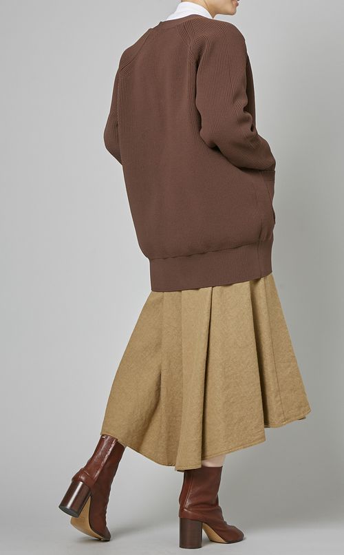 Vネックニットミドルカーディガン