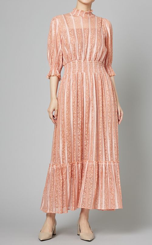 ストライプレースハイネックワンピース