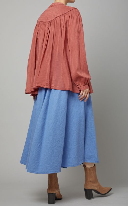 ヨーク切替ギャザースモックブラウス