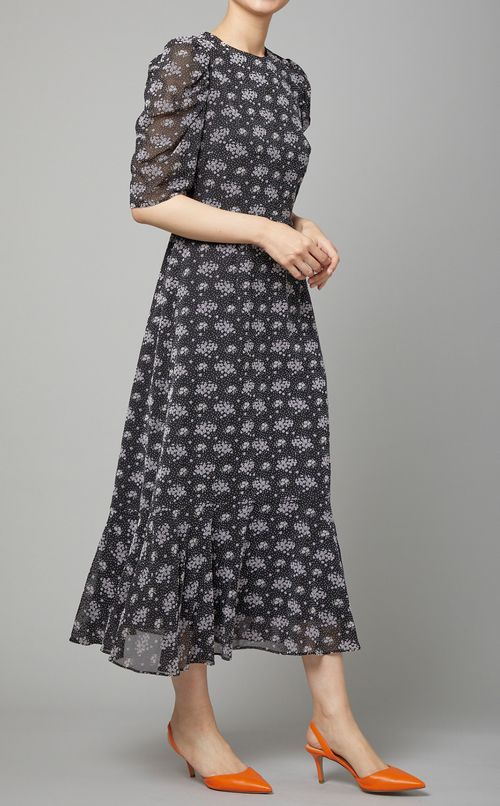 フロッキーフラワープリントワンピース