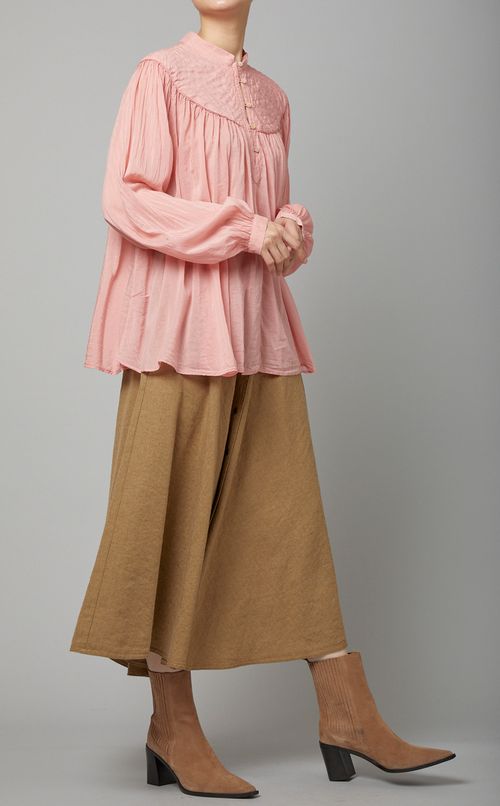 ヨーク切替ギャザースモックブラウス