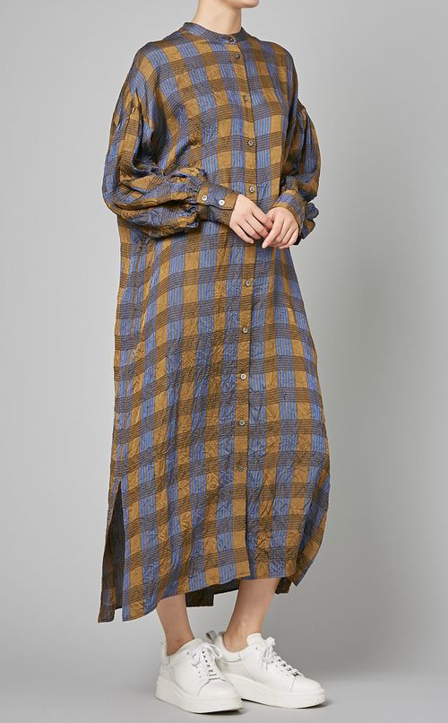 ワッシャーチェックロングワンピース