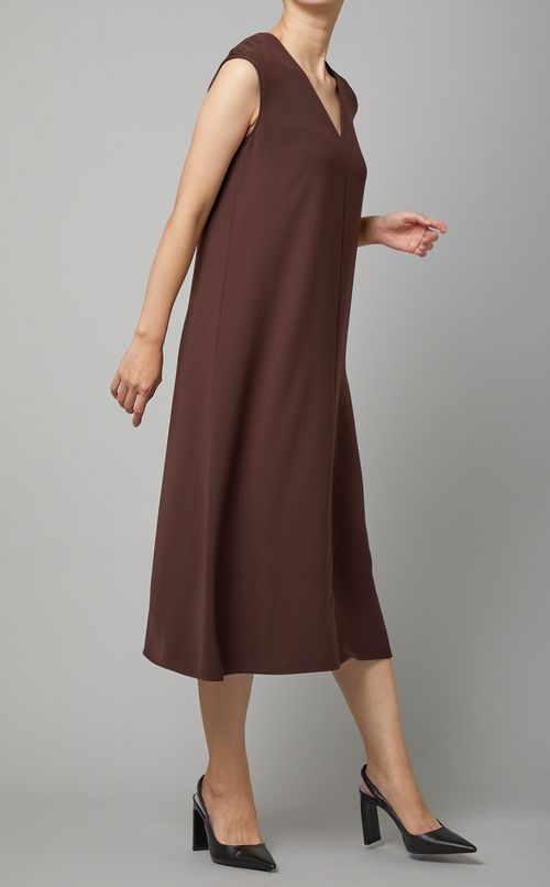 Vネックノースリーブミディワンピース