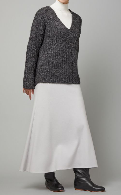 アルパカ混ワイドリブVネックニッ卜