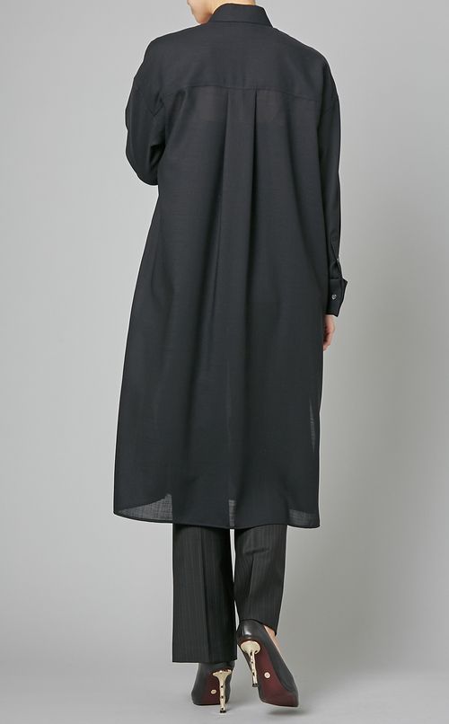 ウール混タックスリットシャツワンピース