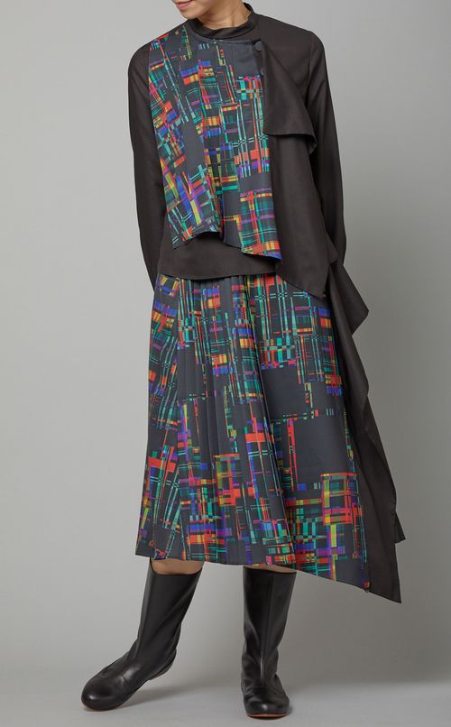 プリントプリーツ巻きスカート