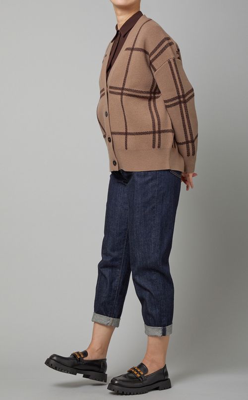 ワイドチェックVネックカーディガン