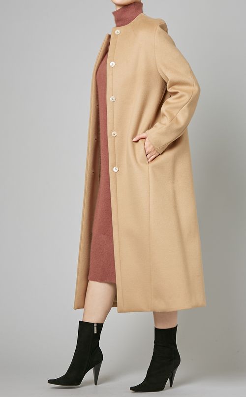 ウールノーカラーロングコート