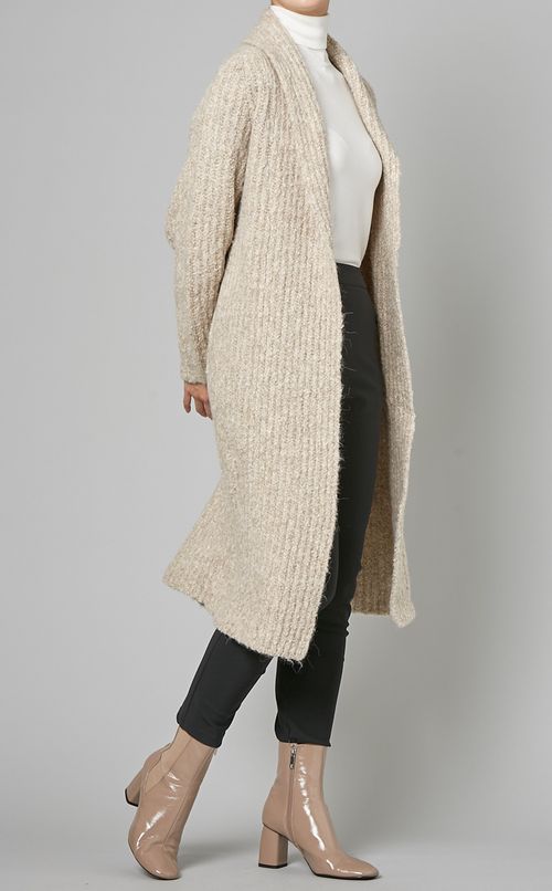 ワイドリブロングニッ卜カーディガン