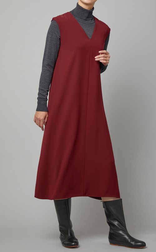 Vネックノースリーブミディワンピース