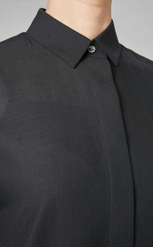 ウール混タックスリットシャツワンピース