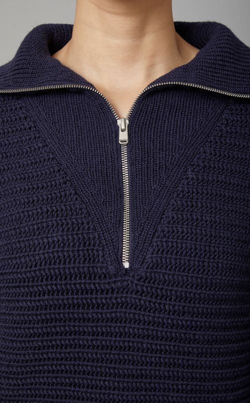 ハーフジップリブプルオーバーニット