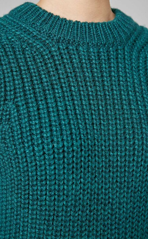 ウールクルーネックパフスリーブニット