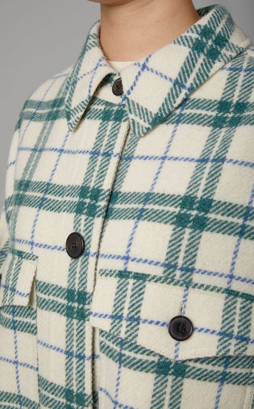 ウールチェックロングシャツコート