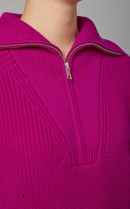 ハーフジップメリノウールリブニット