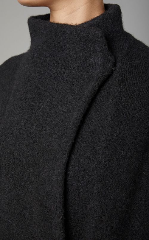 ウールスタンドカラーミディ丈ニットコート