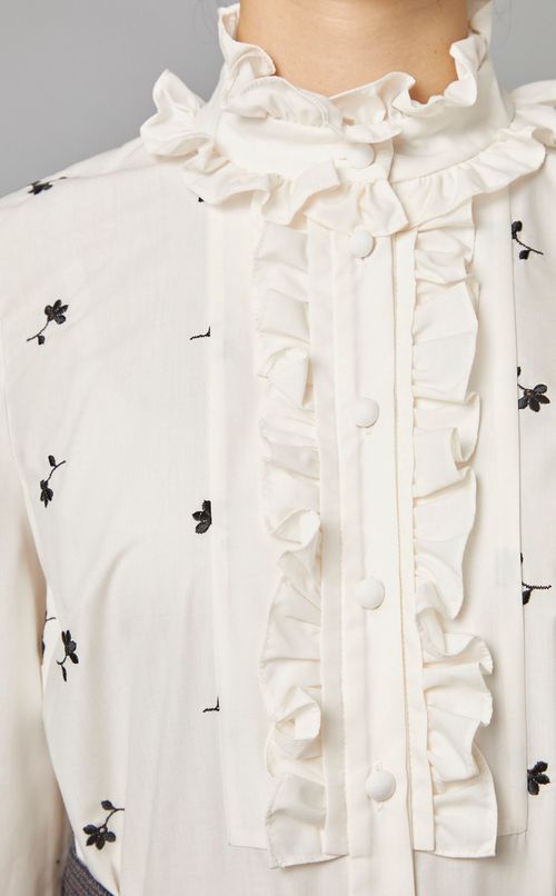 フラワープリントフリルデザインシャツ