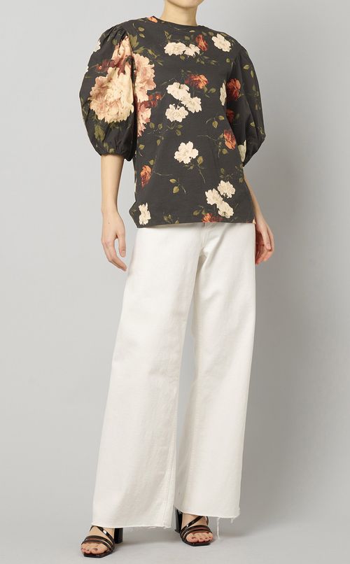 フラワープリントパフスリーブプルオーバー