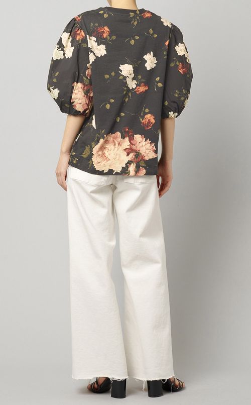 フラワープリントパフスリーブプルオーバー