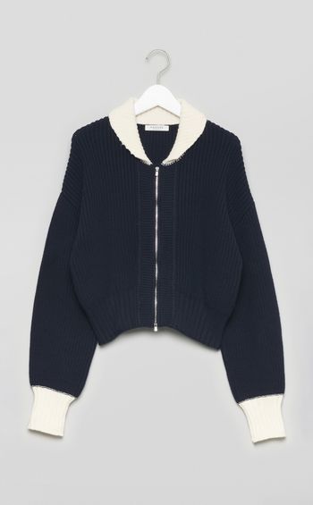 バイカラージップアップニットブルゾン