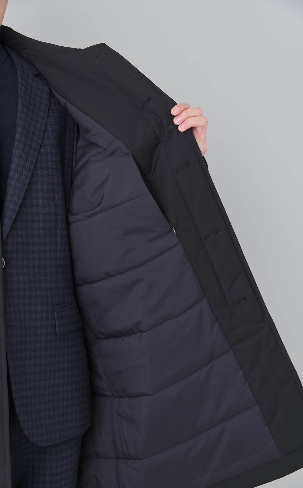 ステンカラーパテッドコート