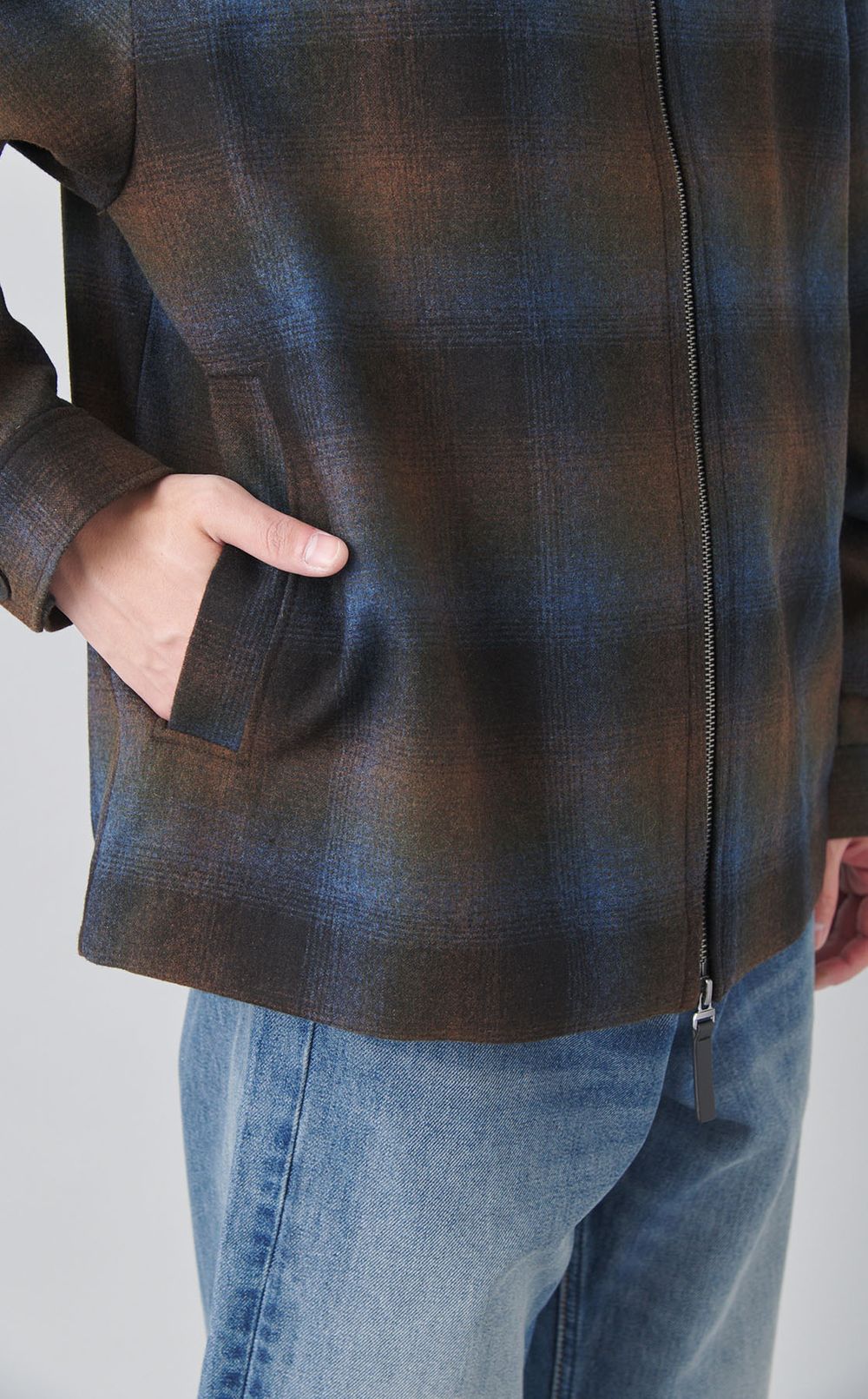 チェックフランネルジップアップブルゾン