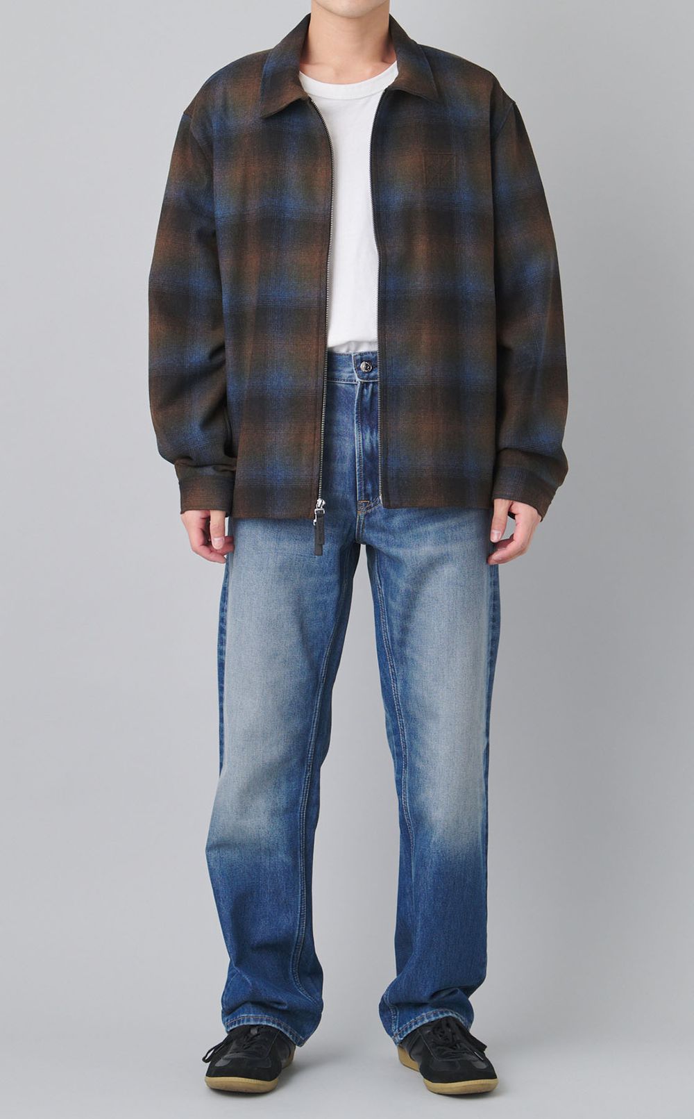 チェックフランネルジップアップブルゾン