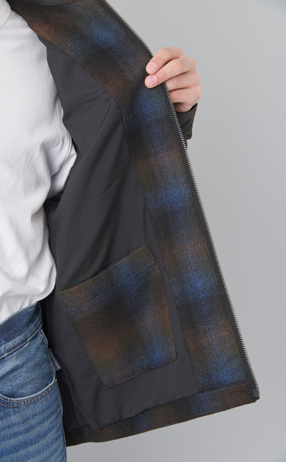 チェックフランネルジップアップブルゾン