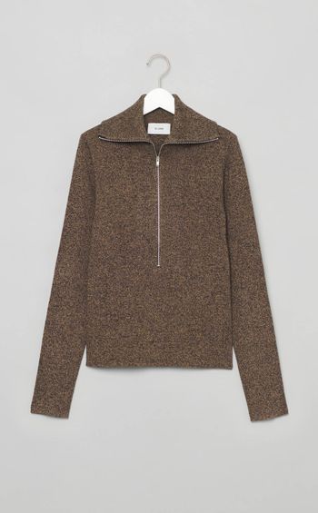 ジップアップタートルニットトップス