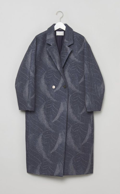 プリントウールロングコート