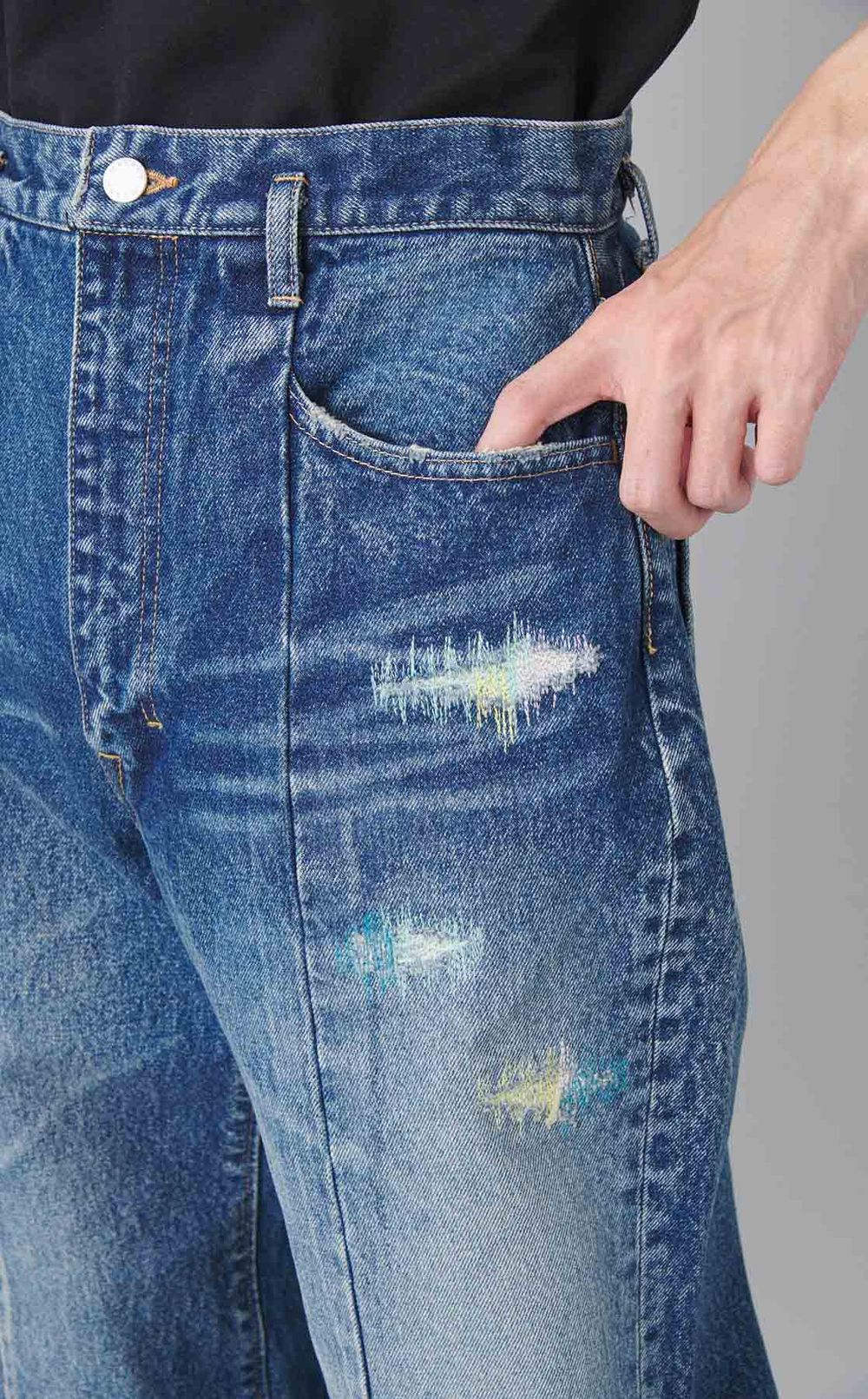 ダメージドシティストレートデニムパンツ