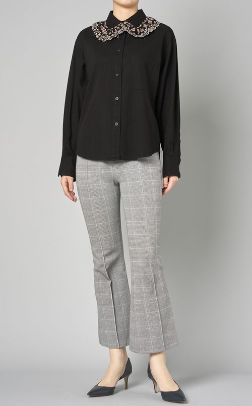 刺繍カラーコットンシャツ