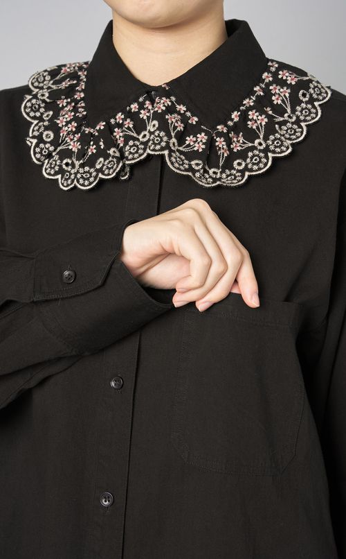 刺繍カラーコットンシャツ