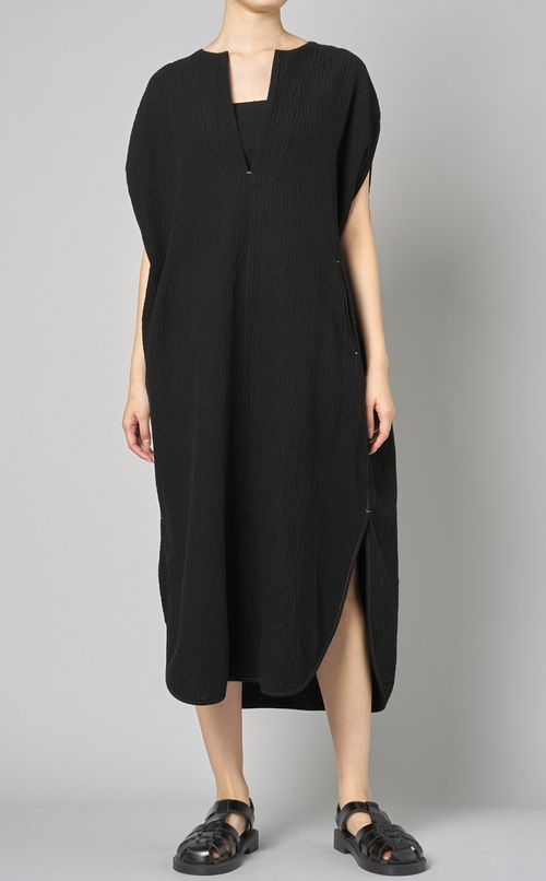 コットンキーネックロングワンピース