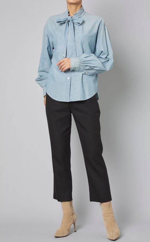 リネン混テーパードパンツ