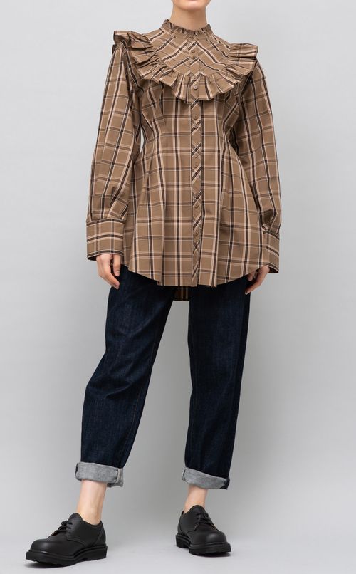 フリルヨークチェックブラウス