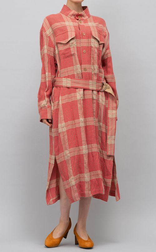 ウール混チェックシャツワンピース