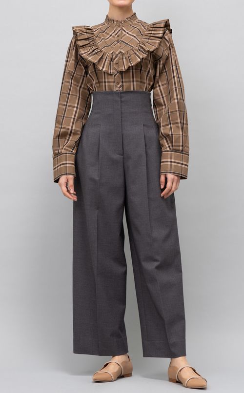 フリルヨークチェックブラウス