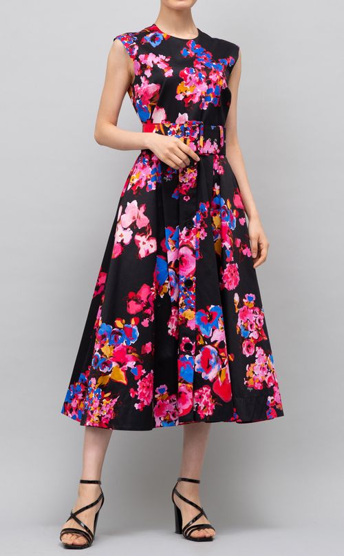 ベルト付フラワープリントワンピース