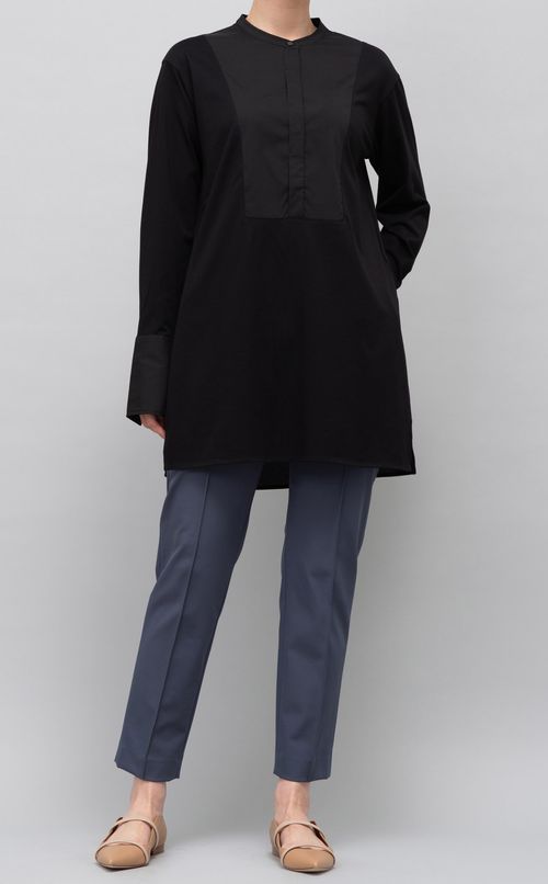 ヨーク切替コットン混ブラウス