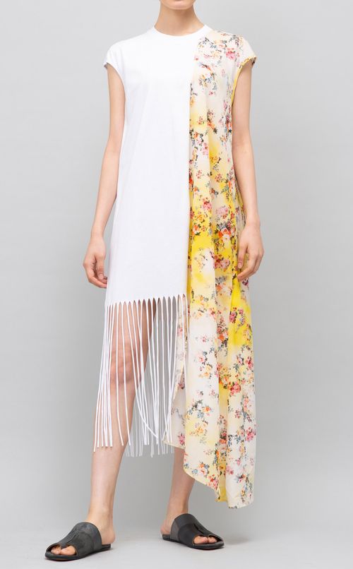 プリント切替アシンメトリーワンピース