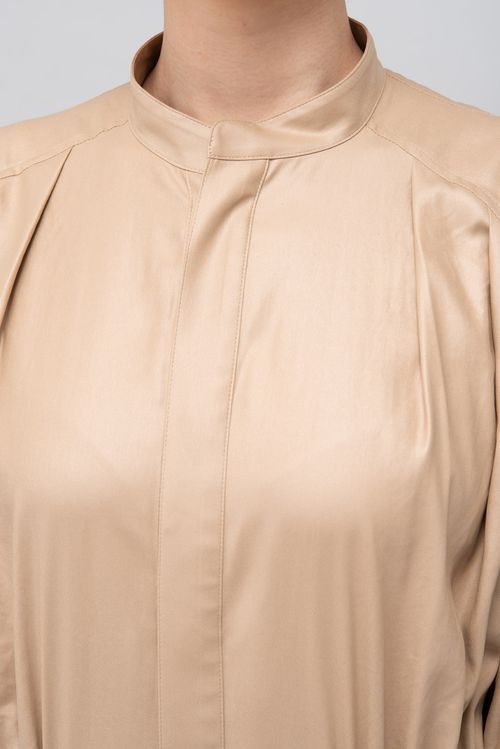 サテンスリットギャザーワンピース